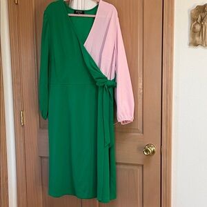 Kasper Green and Pink Long Sleeve Dress